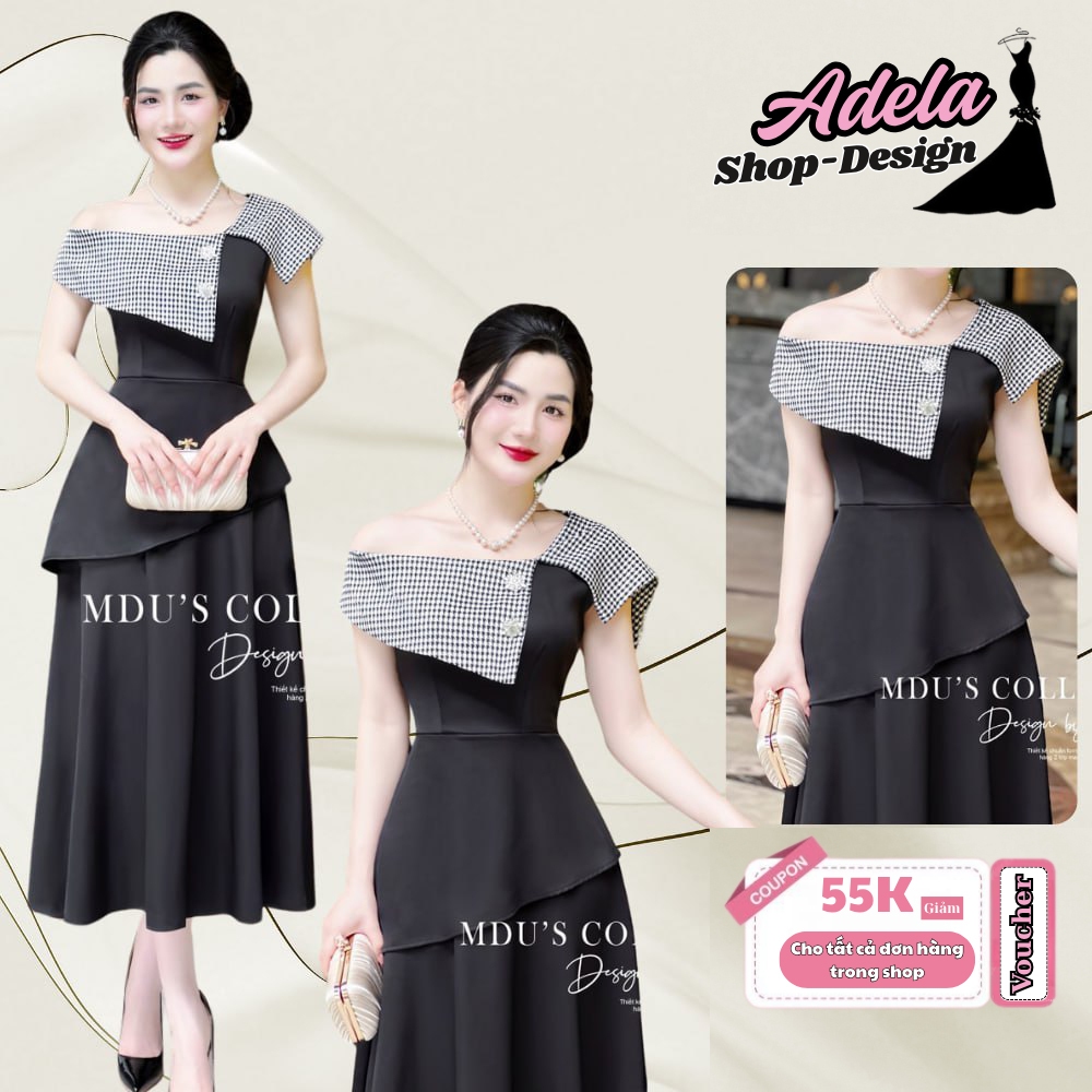 Váy Text Nhật Phối Mango ADELA DESIGN Dáng Váy Xòe Chiết Eo Tinh Tế MDU3927
