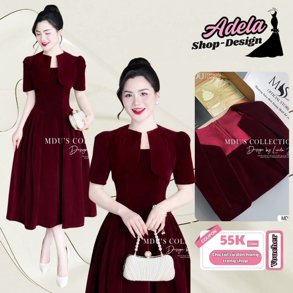 Váy Nhung Hàn ADELA DESIGN Dáng Váy Xòe Nhẹ Sang Trọng Cùng Gam Màu Đỏ Cuốn Hút MDU3859