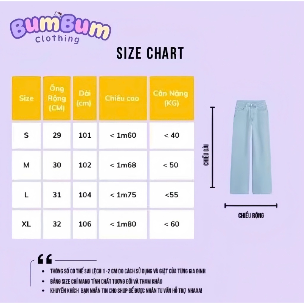 (DEAL MỞ BÁN)Quần Jean ống rộng, Unisex Nam Nữ Bum Bum Clothing
