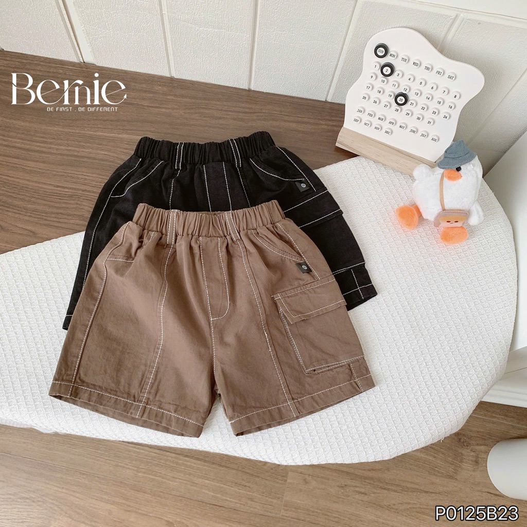 Set cộc tay kẻ ngang phối quần kaki túi hộp Bernie, Bộ cotton cho bé trai 9-24kg