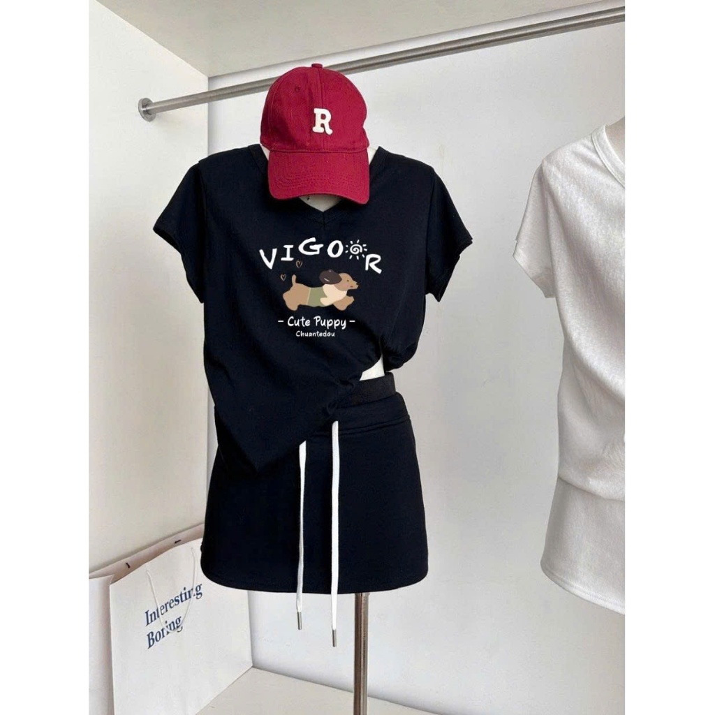 BST Áo thun xượt cổ tim Nữ in hình thời trang JULY FASHION, Áo thun nữ cổ tim, Cổ V phom vừa, Chất thun xượt mềm mát