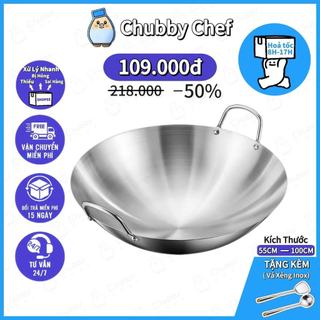 Chảo inox 2 quai sâu lòng Tặng Xẻng Chubby Chef Hàng chính hãng inox cao cấp đường kính 30-100cm phòng bếp nhà hàng
