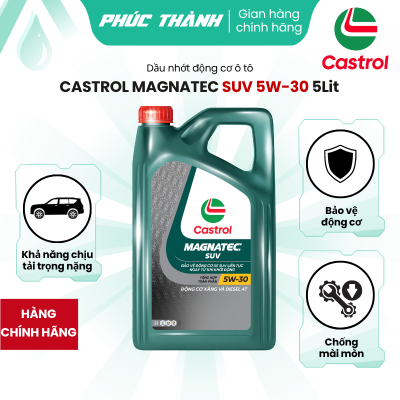 [HÀNG CHÍNH HÃNG] Dầu nhớt tổng hợp toàn phần xe ô tô SUV Castrol Magnatec SUV 5w30 (5L) - Mẫu Mới