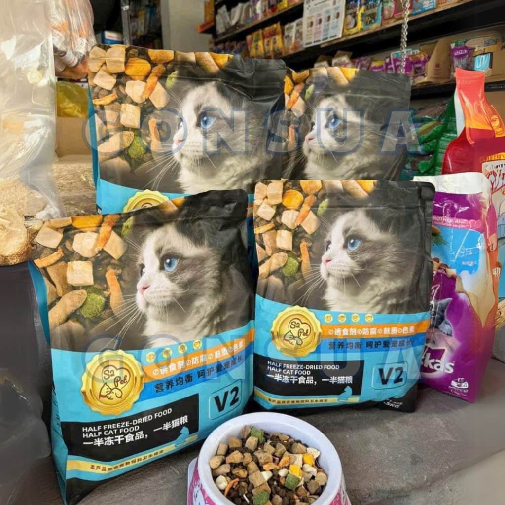 [Túi 5kg] Hạt Cho Mèo S2PET V2 Thêm 50% Topping, Kích Thích Thèm Ăn, Tăng Cân, Phù Hợp Mọi Lứa Tuổi
