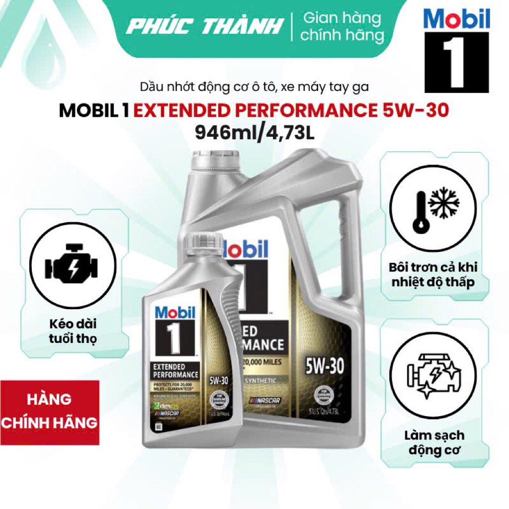 Dầu nhớt tổng hợp toàn phần ôtô, xe tay ga Mobil 1 Extended Performance 5w30 946ml/4,73L- Chính hãng