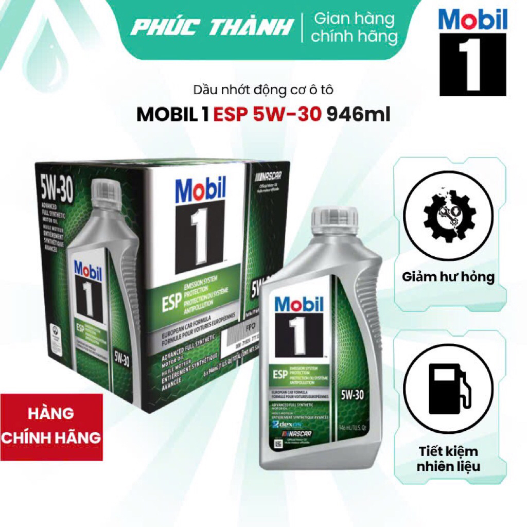 Thùng 6 Chai Dầu Nhớt Tổng Hợp Toàn Phần Ô-Tô MOBIL 1 ESP 5W30 946ml Nhập Khẩu USA - Chính Hãng