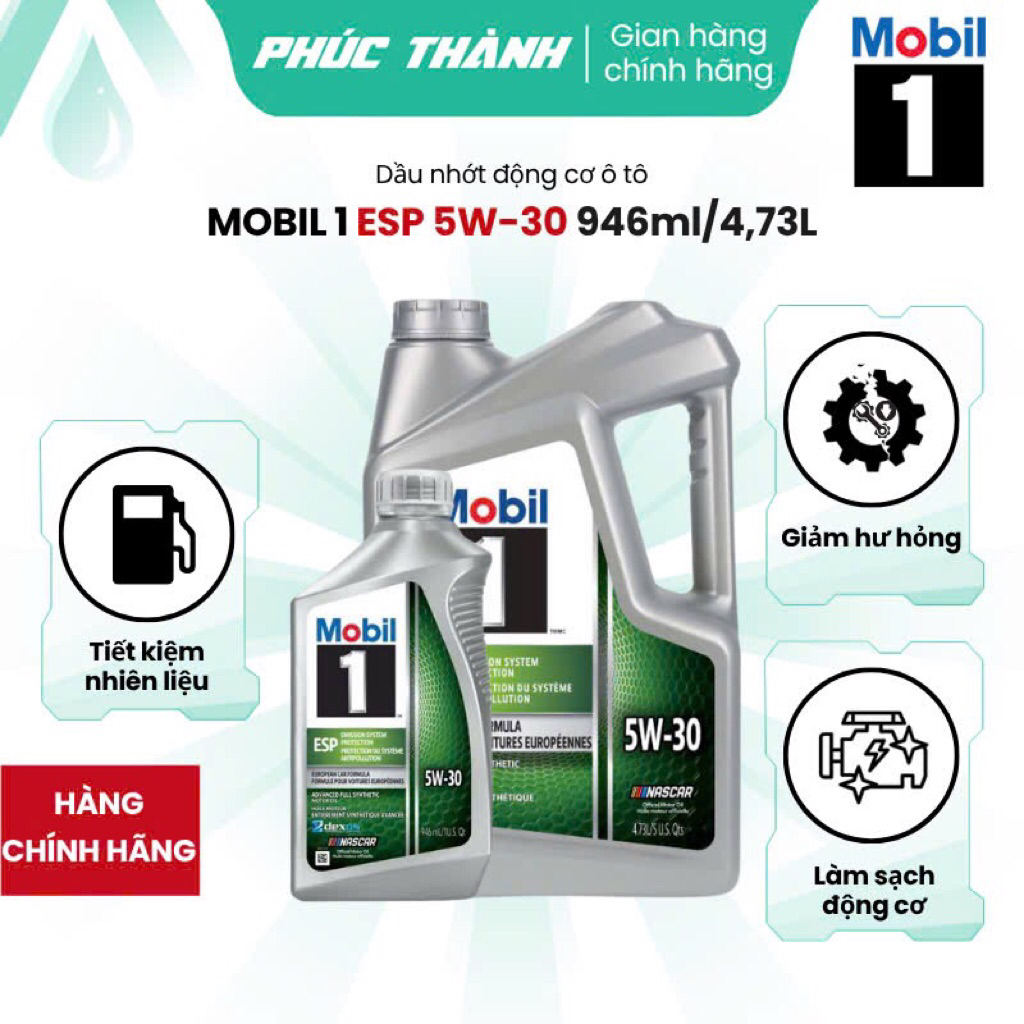 Dầu nhớt tổng hợp toàn phần ô-tô Mobil 1 ESP 5w30 946ml/4,73L nhập khẩu USA - Chính hãng