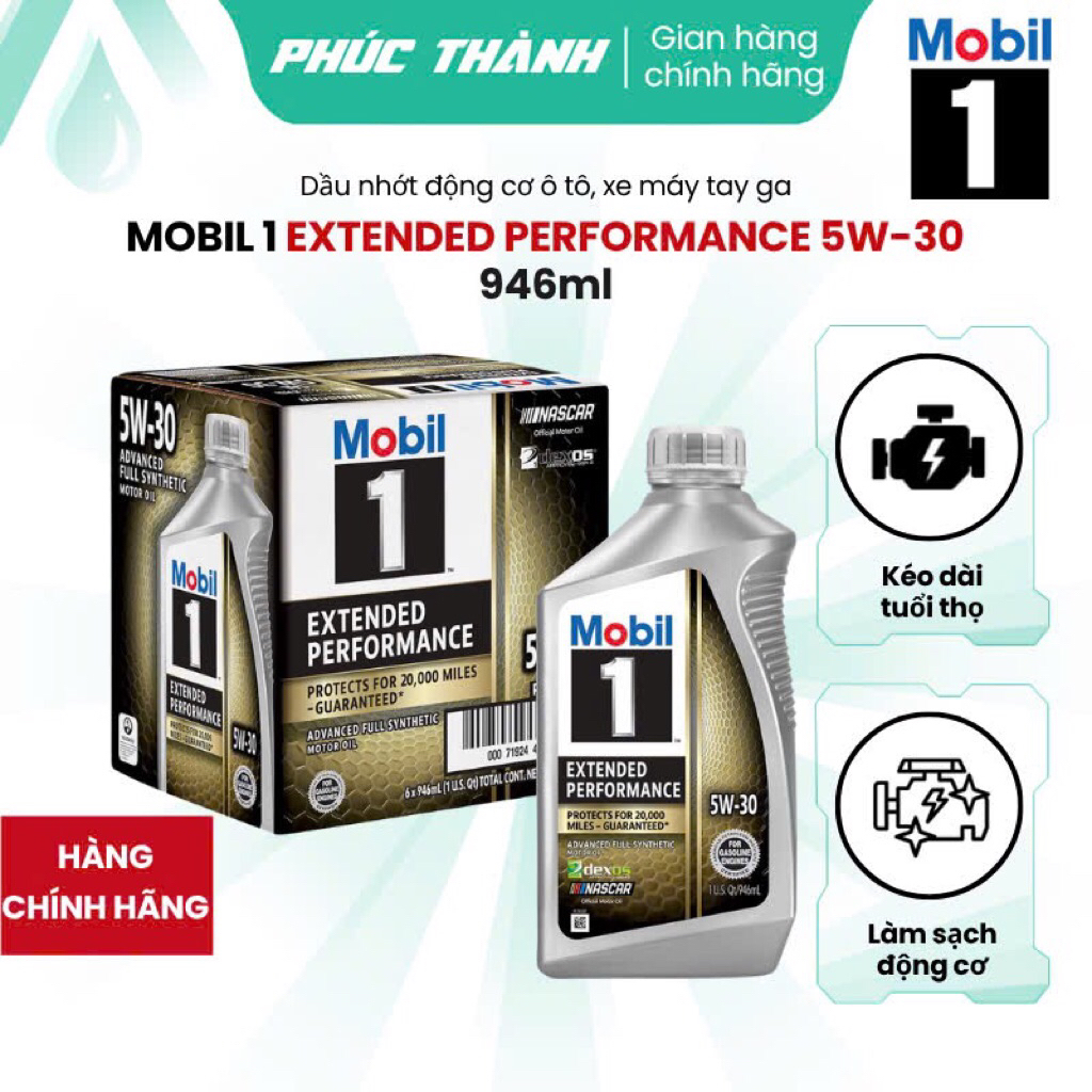 Thùng 6 Chai Dầu Nhớt Tổng Hợp Toàn Phần Ô-Tô MOBIL 1 EP 5W30 946ml Nhập Khẩu USA - Chính Hãng