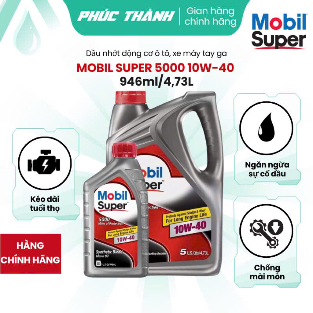 Dầu Nhớt Tổng Hợp Mobil Super 5000 10W40 946ML/4,73L Nhập Khẩu USA - Chính Hãng
