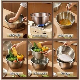 COMBO Thau Rỗ 1 Bộ Inox Cao cấp Chubby Chef Size lớn 24 26 28cm Trộn Bột Rửa Rau Củ Trái Cây Vo gạo Tiện lợi dễ sử dụng