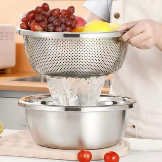 COMBO Thau Rỗ 1 Bộ Inox Cao cấp Chubby Chef Size lớn 24 26 28cm Trộn Bột Rửa Rau Củ Trái Cây Vo gạo Tiện lợi dễ sử dụng