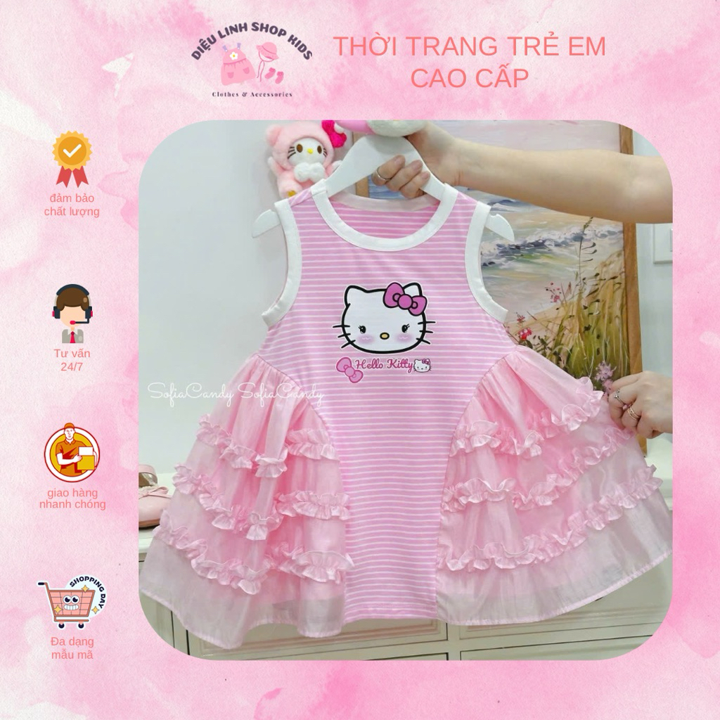 Váy kẻ cotton phối bèo tơ mềm mại thoáng mát cho bé Diệu linh shop kids size 8-36kg DL69