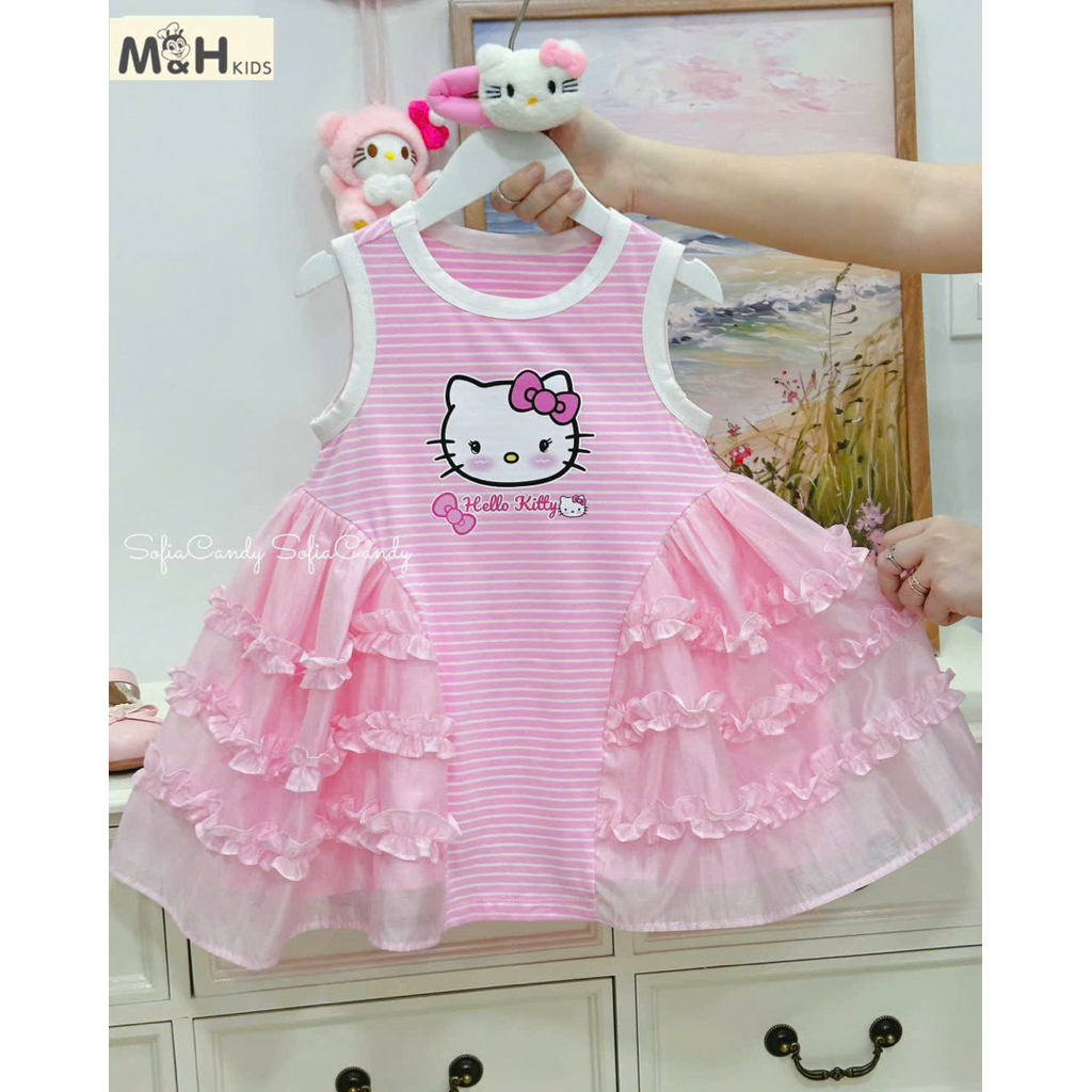 Váy kẻ cotton phối bèo tơ mềm mại thoáng mát cho bé Diệu linh shop kids size 8-36kg DL69