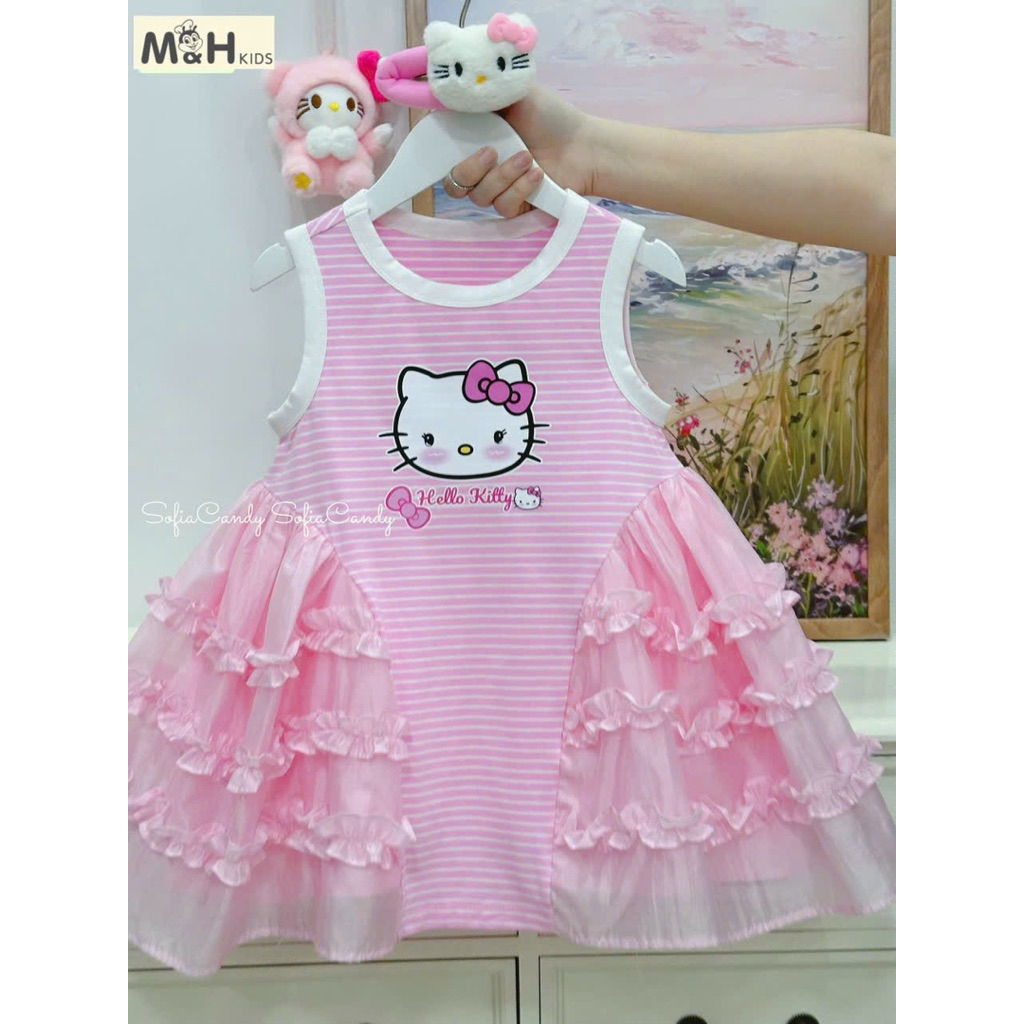 Váy kẻ cotton phối bèo tơ mềm mại thoáng mát cho bé Diệu linh shop kids size 8-36kg DL69