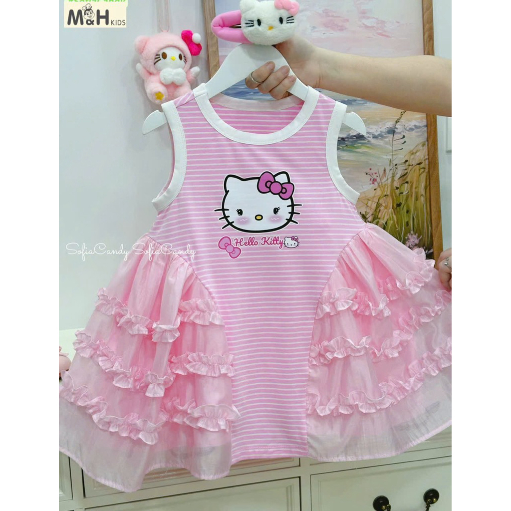 Váy kẻ cotton phối bèo tơ mềm mại thoáng mát cho bé Diệu linh shop kids size 8-36kg DL69