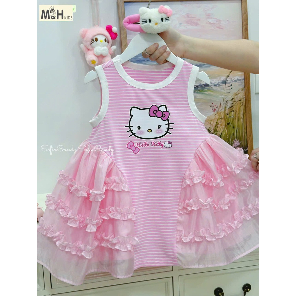 Váy kẻ cotton phối bèo tơ mềm mại thoáng mát cho bé Diệu linh shop kids size 8-36kg DL69