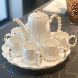 Bộ ấm trà sứ cao cấp đế tích hợp xoay 360 độ, pha trà hoa cúc thưởng trà chiều, QUÀ TẶNG, HOME DECOR
