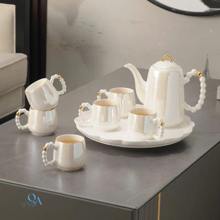 Bộ ấm trà sứ cao cấp đế tích hợp xoay 360 độ, pha trà hoa cúc thưởng trà chiều, QUÀ TẶNG, HOME DECOR