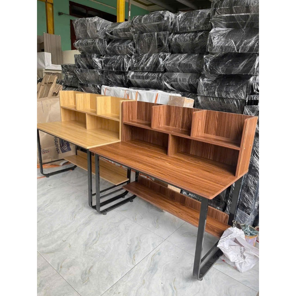 Bàn học kèm giá sách FOREST HOME, chân sắt chữ U sơn tĩnh điện, mặt gỗ MDF phủ Melamine chống thấm chống xước