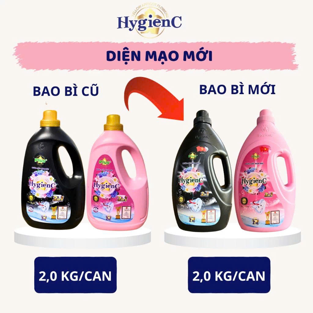 Can Nước Giặt Dưỡng Vải Đậm Đặc HygienC Plus 2,0 Kg - Hương Nước Hoa (Nhiều Mùi Hương)