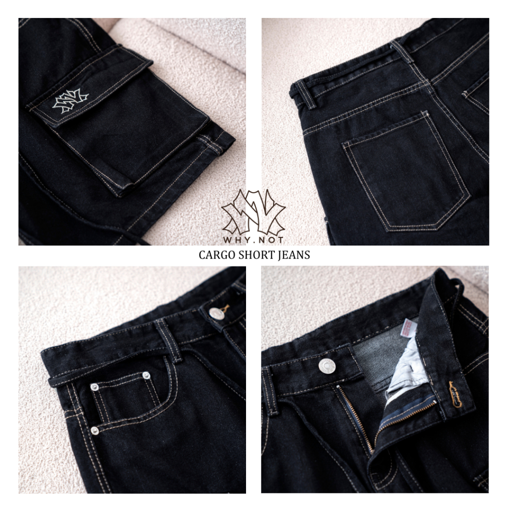 [VÕ HOÀNG YẾN x WHY.NOT] - Quần Short Jeans Nam Túi Hộp Cargo Short Jean Form Trên Gối, Quần Sooc Bò
