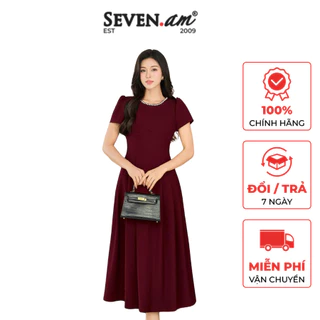 Đầm midi xoè cổ đính đá thời trang nữ Seven.AM M603285I