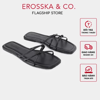 Erosska - Dép nữ thời trang đế bằng phối dây quai mảnh màu bạc - DE077