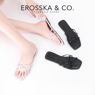 Erosska - Dép nữ thời trang đế bằng phối dây quai mảnh màu bạc - DE077