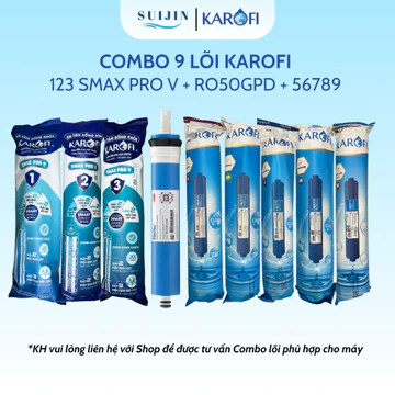 Combo 9 Lõi Lọc Nước Karofi Gồm Lõi 123 Smax Pro V - Màng RO Dupont 50GPD - Lõi Chức Năng T33 Mineral Far ORP Nano