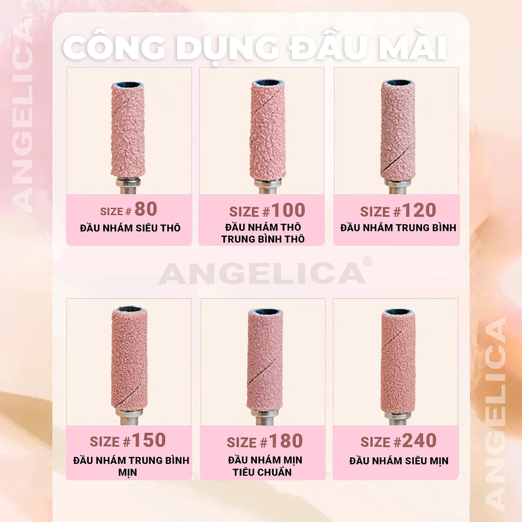 Combo Đầu Mài Nhám Hồng Angelica Kèm 1 Lõi Đầu Mài Trụ , Đầu Mài Nhám Mini Chuyên Dụng Làm Nail, Phụ Kiện Nail Cao Cấp