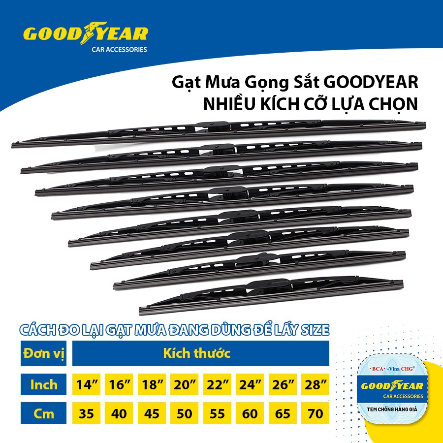 Gạt Mưa Gọng Sắt Ô Tô GOODYEAR Phù Hợp Cho Nhiều Dòng Xe Thông Dụng