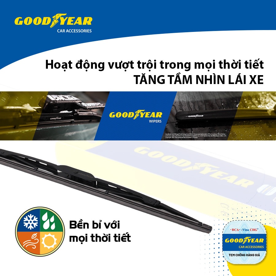 Gạt Mưa Gọng Sắt Ô Tô GOODYEAR Phù Hợp Cho Nhiều Dòng Xe Thông Dụng