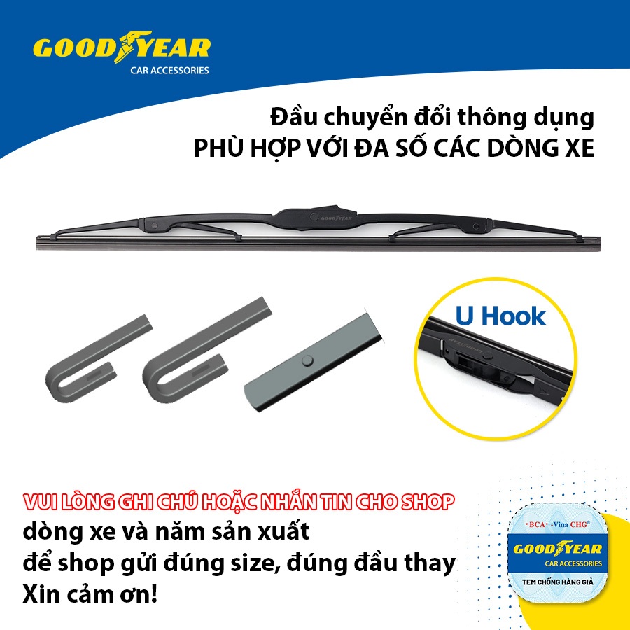 Gạt Mưa Gọng Sắt Ô Tô GOODYEAR Phù Hợp Cho Nhiều Dòng Xe Thông Dụng