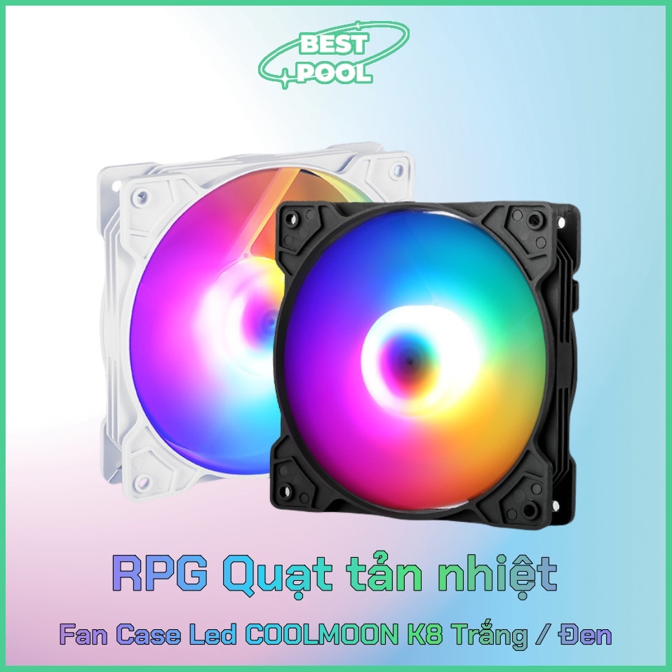 Fan lắp máy tính, 12cm coolmoon k8 trắng đen hồng , led rgb – bestpool