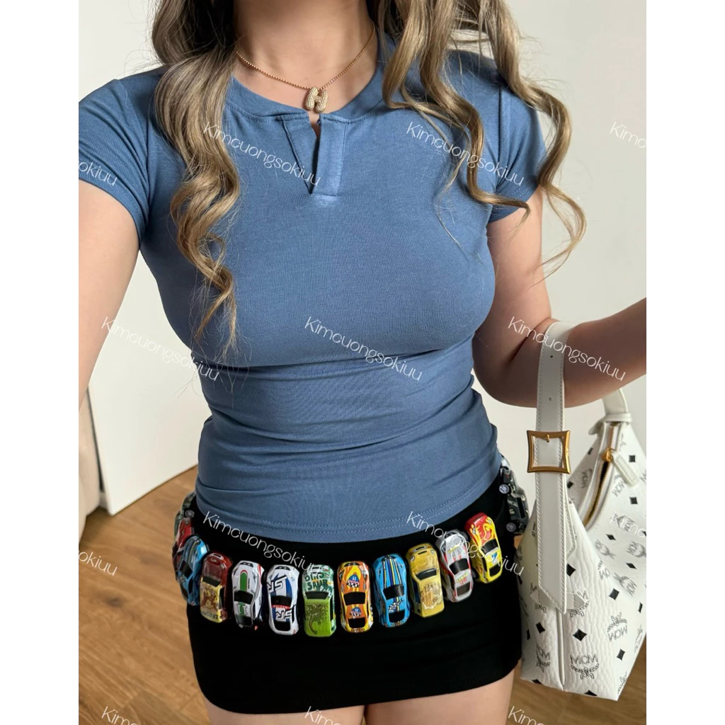 Áo thun cổ trụ tàu eo ôm body kimcuongsokiuu