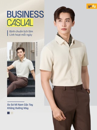 Áo sơ mi nam YODY cộc tay Business Casual không đường may dáng suông dễ mặc MOSH25S063