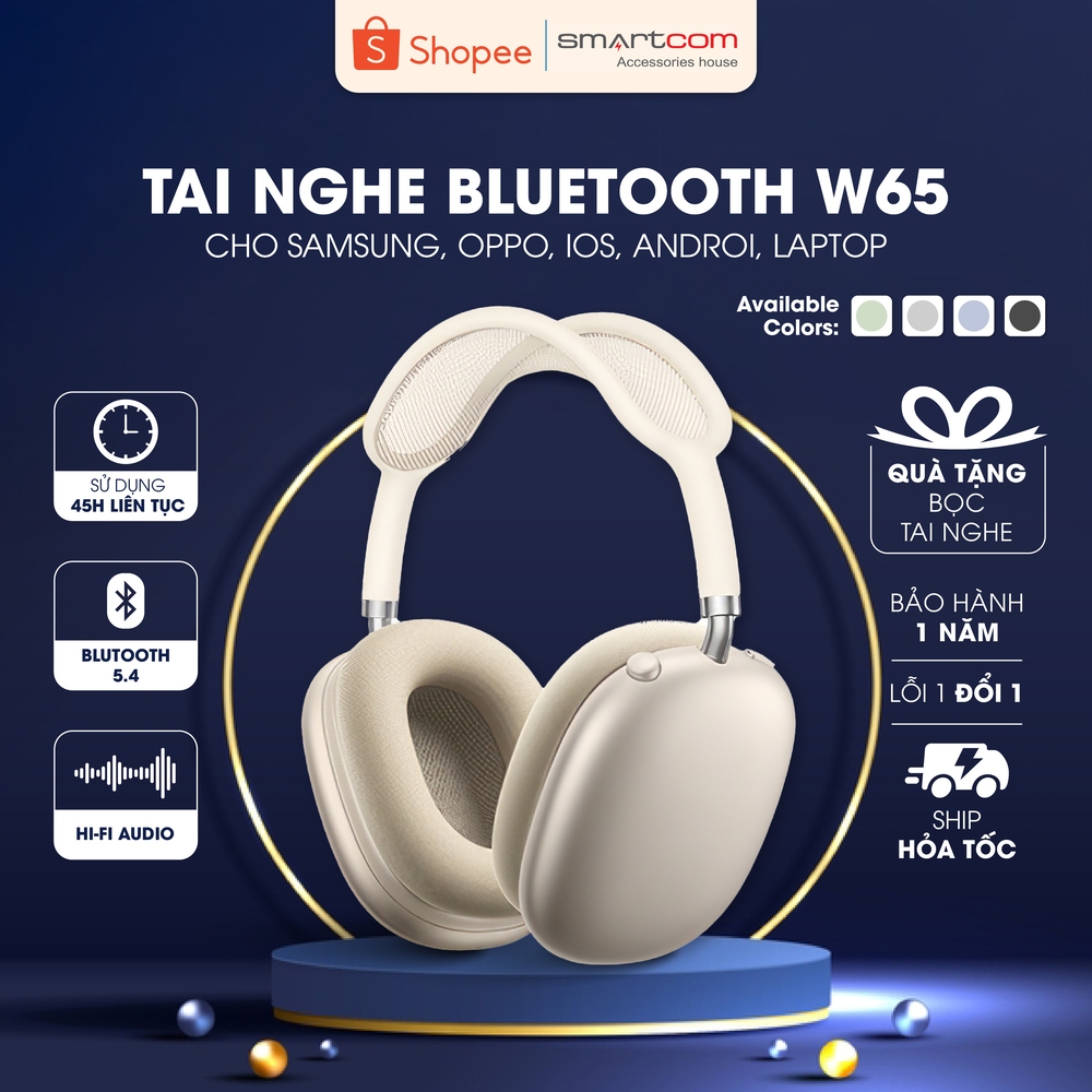 [Tặng bọc tai nghe] Tai nghe chụp tai HOCO W65 bản cao cấp bluetooth 5.4 thiết kế sang trọng - chính hãng Hoco