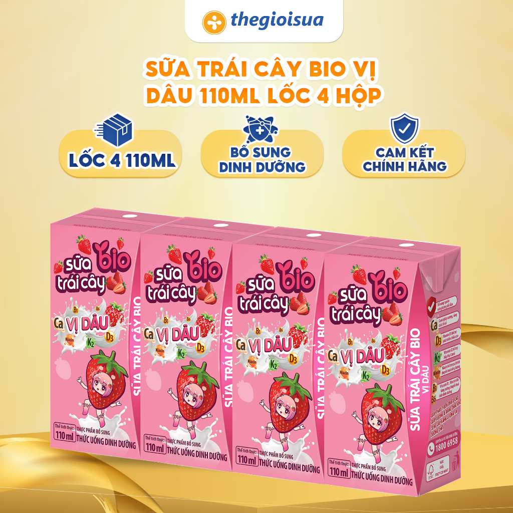 Sữa trái cây Bio vị Dâu Lốc 4 hộp 110ml | Shopee Việt Nam