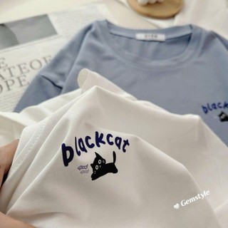 Áo phông form rộng tay lỡ chất vải cotton- chữ Blackcat