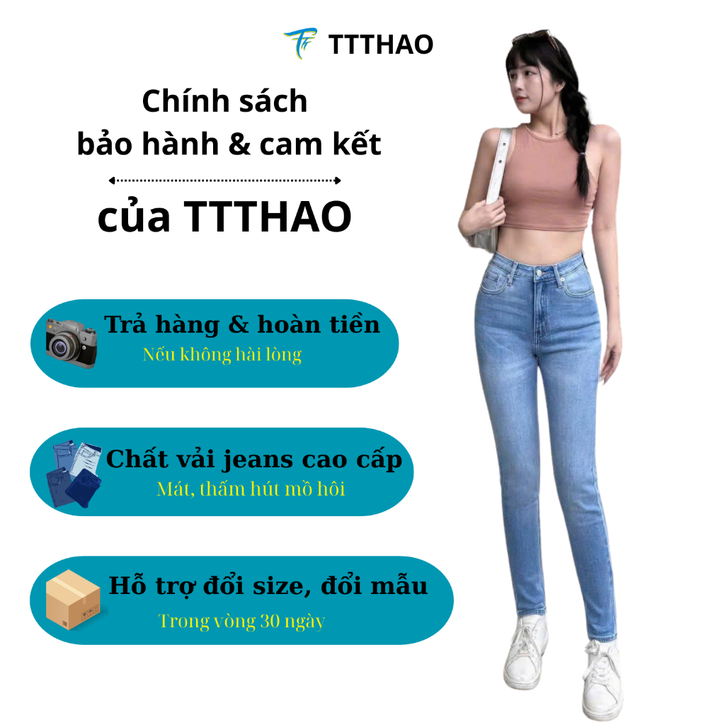 Quần jeans nữ skinny TTTHAO cao cấp dài 96cm kiểu dáng quần bò ôm VNXK tôn dáng J13