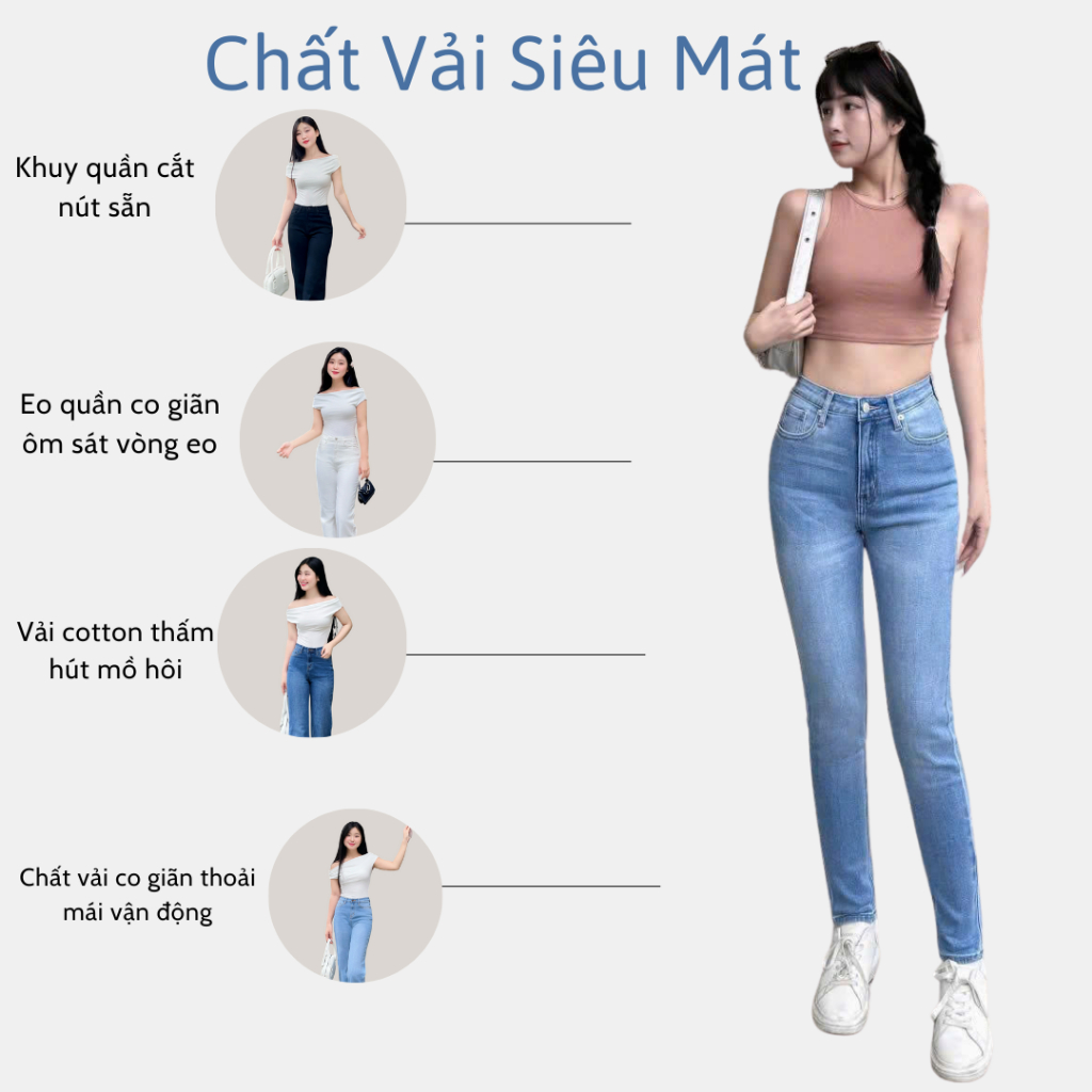Quần jeans nữ skinny TTTHAO cao cấp dài 96cm kiểu dáng quần bò ôm VNXK tôn dáng J13
