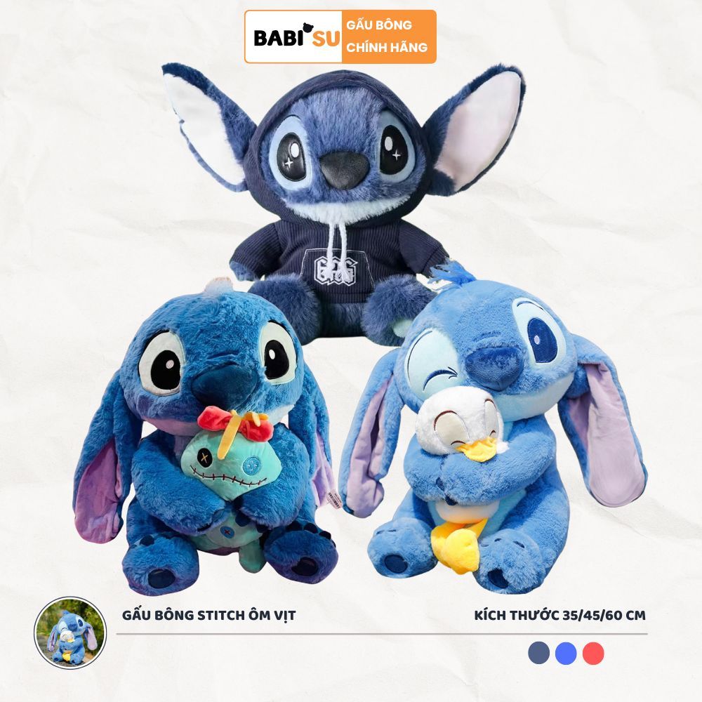 [ Hàng Sẵn ] Gấu bông stitch ôm vịt đáng yêu, Gấu nhồi bông Stitch lông thỏ cao cấp mẫu mới dễ thương