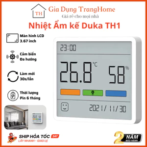 Nhiệt Ẩm kế Duka TH1 Tích Hợp Đồng Hồ Hiển Thị Ngày Giờ Tháng Năm Chính Xác Màn Hình LCD