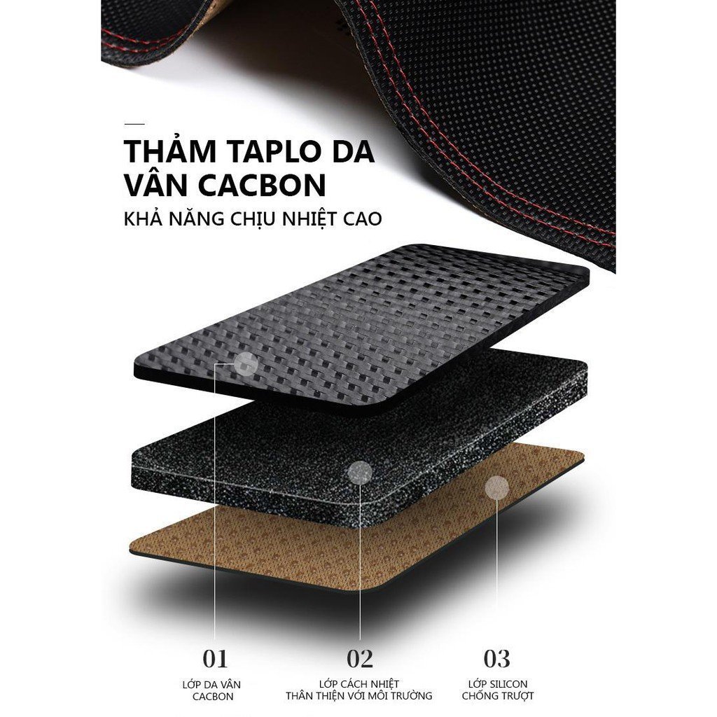 Thảm taplo xe Mitsubishi Pajero/ Pajero sport 2011 - 2022, Da carbon 3 lớp, chống nắng, chống trượt, vừa khít theo xe