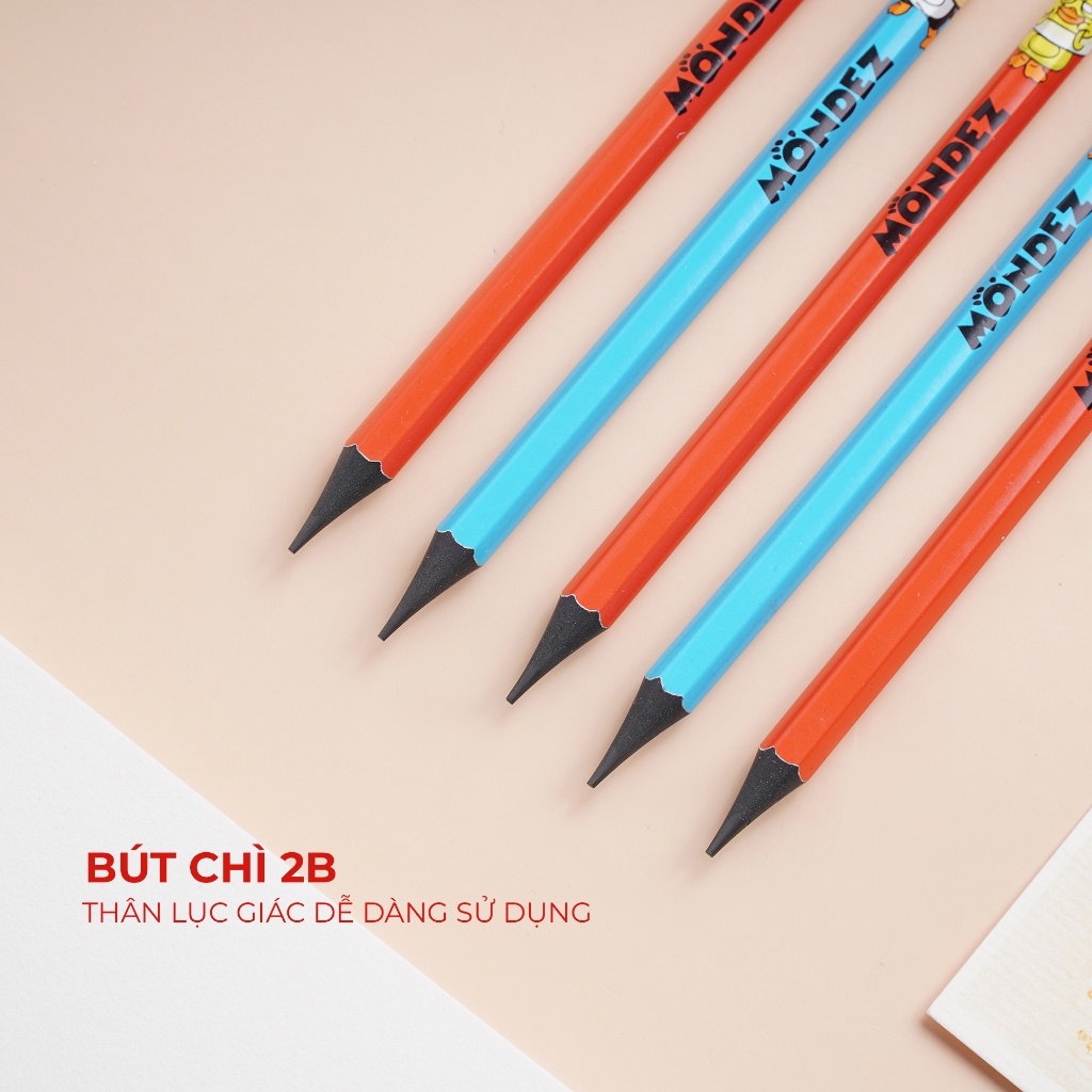 Hộp Bút Chì Gỗ Mondez Nhiều Hình Cute Ngòi Chì Đậm Nét Dễ Cầm Dễ Sử Dụng Kèm Tẩy