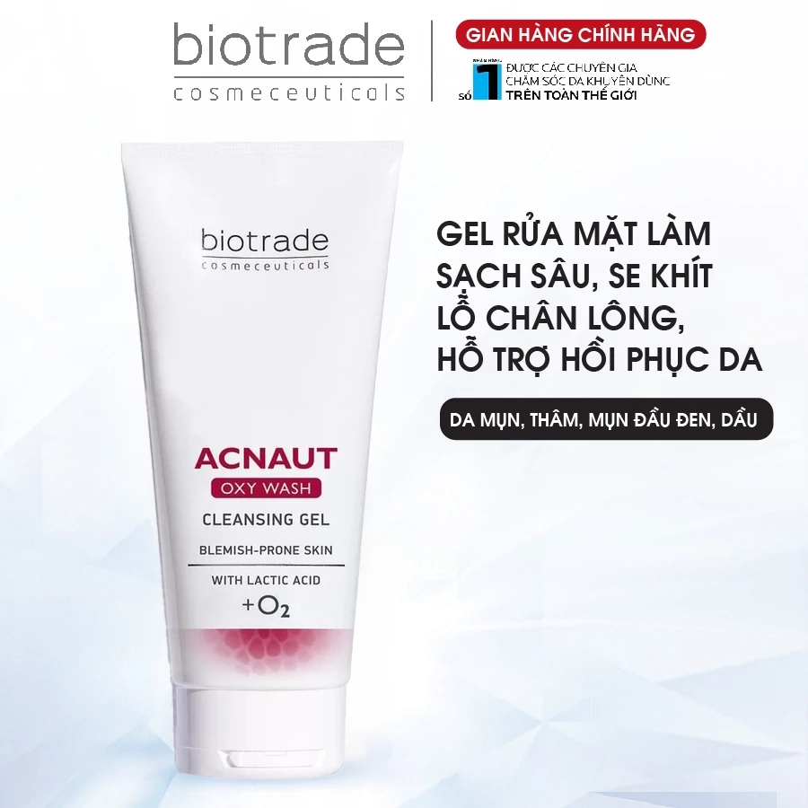 Sữa Rửa Mặt Dạng Gel Dành Cho Da Dầu Mụn Biotrade Acnaut Oxy Wash Cleansing Gel 50ml & 200ml