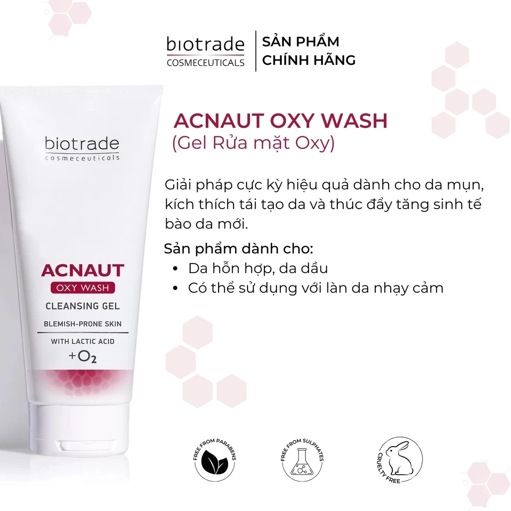 Sữa Rửa Mặt Dạng Gel Dành Cho Da Dầu Mụn Biotrade Acnaut Oxy Wash Cleansing Gel 50ml & 200ml