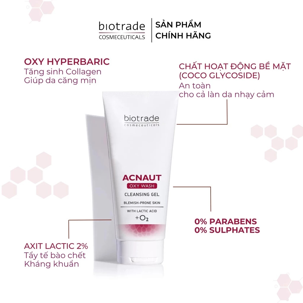 Sữa Rửa Mặt Dạng Gel Dành Cho Da Dầu Mụn Biotrade Acnaut Oxy Wash Cleansing Gel 50ml & 200ml