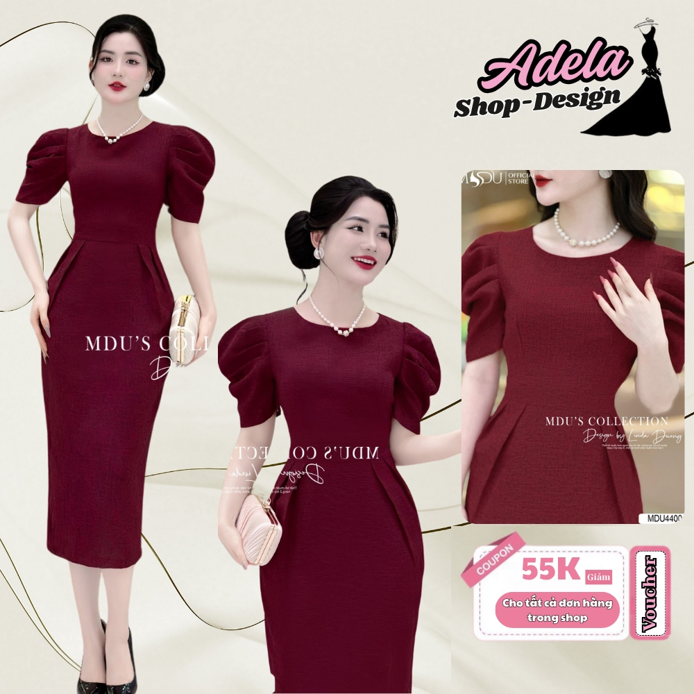Váy Tiểu Thư ADELA DESIGN Thiết Kế Tay Phồng Chất Liệu Text Hàn Dáng Ôm Body Cuốn Hút MDU4400