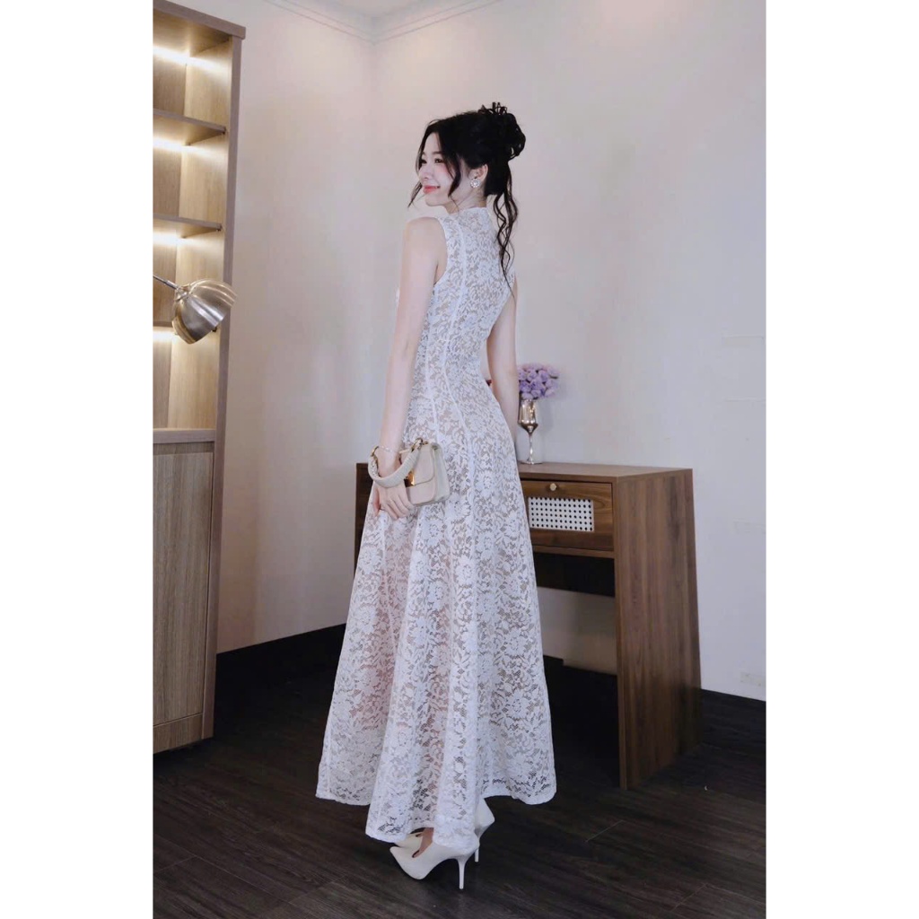 vay ren dạ hội, dự tiệc, đầm ren chỉ thiết kế sát nách from dài cao cấp mặc lên sang xĩu (có mút, có lót)
